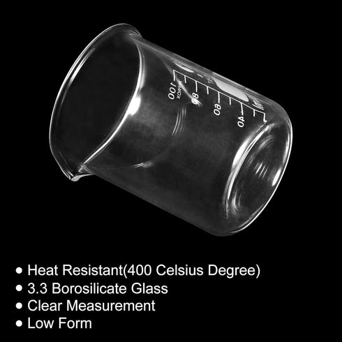 PATIKIL 3Pcs 100ml Low Form Glass Beaker, 3.3 Borosilicate Glass Graduated Printed Scale Measuring Cups with Spout for Kitchen Lab Liquids...