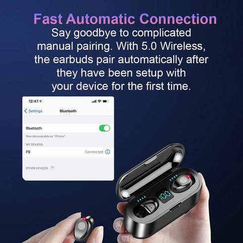Acuvar Fully Wireless Bluetooth 5.0 Rechargeable IPX7 Waterproof Earbud Headphones w Microphone, 2000mAh USB Smart Dual Charging Case/Stand Surrou...