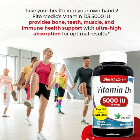 FITO MEDIC'S Lab - Vitamin d - 5000 IU of - vitamin d3-360 Softgels - vitamin d3 5000 iu - for Bone, Teeth, Muscle and Immune Health Support, Ultr...