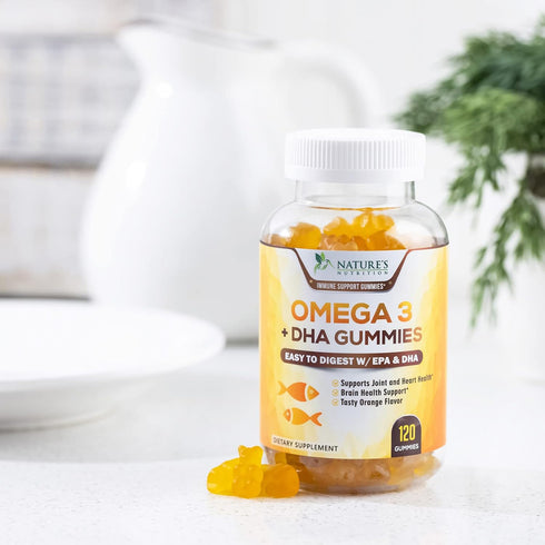 Omega 3 Fish Oil Gummies, Heart Healthy Omega 3 Gummy Supplement with High Absorption DHA & EPA, Extra Strength Joint & Brain Support, Omega 3 Fis...