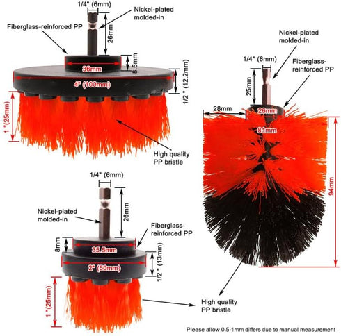 Drill Brush Power Scrubber Cleaning Brush Extended Long Attachment Set All Purpose Drill Scrub Brushes Kit for Grout, Floor, Tub, Shower, Tile, Ba...