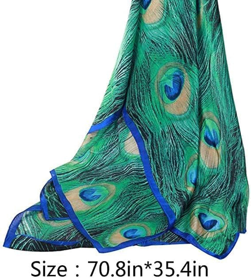 Fashion Women Silk Scarf Long Large Peacock Feather Print Wrap Shawl Scarves Headscarf...
