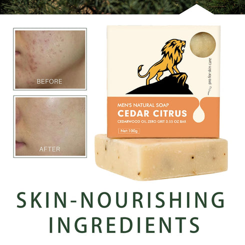 Men Soap Face Body Bathing Scrub Exfoliating Bar Handmade Shampoo Bar Clean Hydrate Soap with Citrus Cedar Essence Nourishing Dry Skin Washes Away...