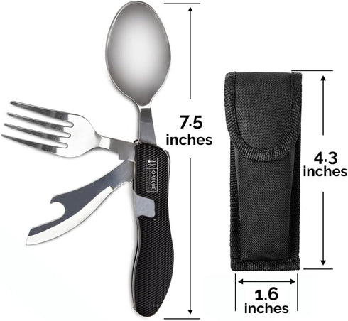 Orblue 4-in-1 Camping Utensils, 2-Pack - Portable Stainless Steel Spoon, Fork, Knife & Bottle Opener Combo Set - Travel, Backpacking Cutlery Multi...