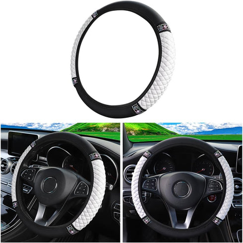 Bling Steering Wheel Cover, Universal 15 Inch Soft PU Leather with Colorful Rhinestones, Crystal Diamond Elastic Steering Wheel Protector, Sparkly...