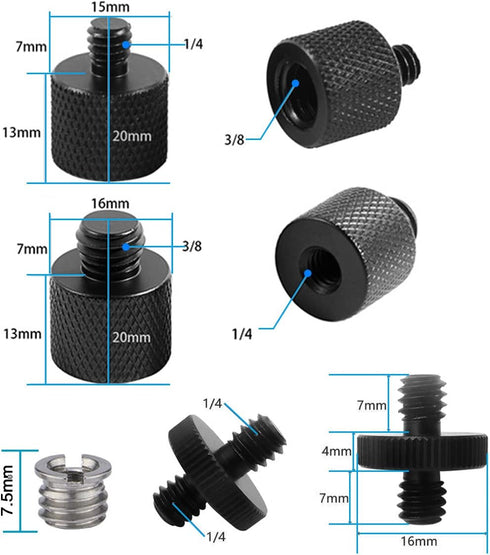 Threaded Tripod Screw Adapter Double Head Stud Standard Mounting Thread Converter 1/4" Male to 3/8" Female Adapter Set for Camera Cage Mount Light...