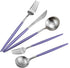 Gugrida Luxury Flatware, Royal 5 Piece Matte Purple Handle 18/10 Stainless Steel Tableware Sets for 1 Including Forks Spoons Knives, Camping Silve...
