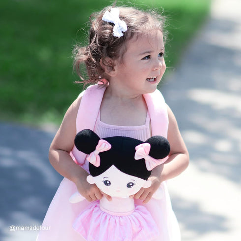 OUOZZZ Soft Baby Doll for Girls - My First Baby Doll Birthday Gifts for Girls Plush Rag Dolls Asian Doll Black Hair Pink Dress Toy for Toddlers Ki...