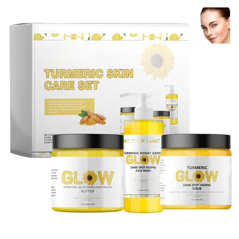 3 In 1 Turmeric Combo Skincare Set,Turmeric Face Wash,Scrub Butter,Moisturizer, Soothing Hydrating Turmeric Skincare Set for Face and Body,Skincar...
