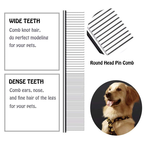 3 Pcs Dog Comb Pet Cat Grooming Combs for Matted Shedding or Knotted Hair, Stainless Steel, Medium Coarse, TuNan Metal Anti Knot Hair Combs for Sm...