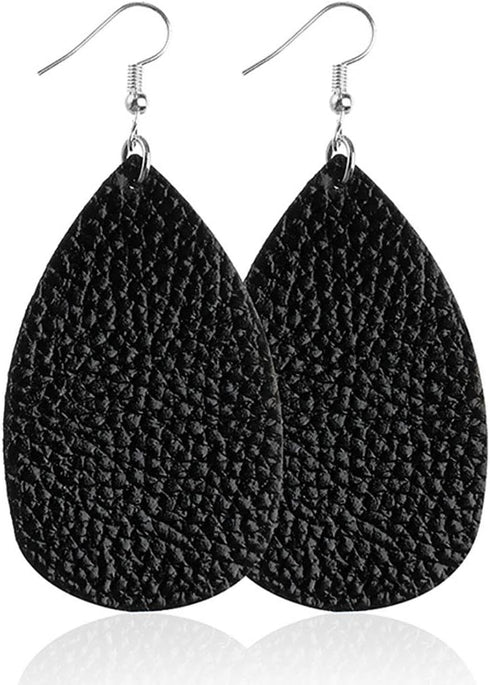 Leather Earrings for Women Teardrop Leather Earrings Simple Dangle Earrings (Black)...