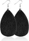Leather Earrings for Women Teardrop Leather Earrings Simple Dangle Earrings (Black)...