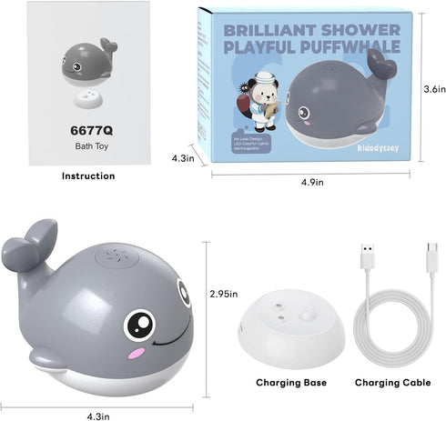 Baby Bath Toys, Kid Odyssey Rechargeable Whale Bath Toys Automatic Induction Sprinkler Bathtub Shower Toys with LED Light, No Hole - IPX7 Waterpro...