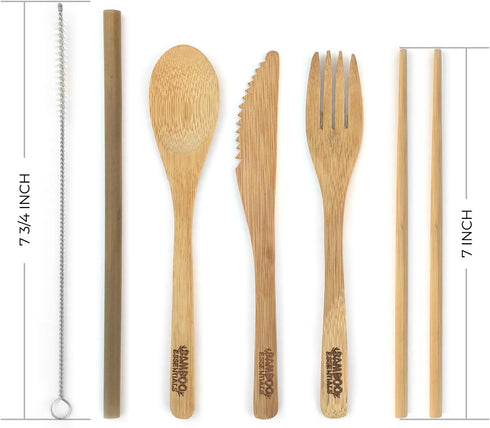Travel Utensils with Case Set Fork, Knife, Spoon, Chopsticks, Straw, Straw-cleaning brush, Travel Pouch and Carabiner, Excellent For Everyday Use!...