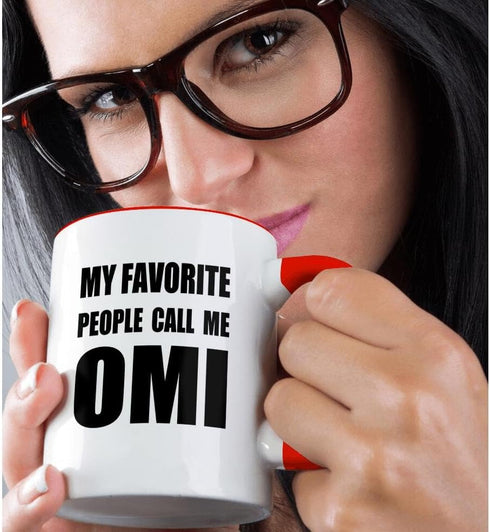 3dRose mug_232534_5 "My Favorite People Call Me Omi - Fun Black Text Design For Grandma" Ceramic Mug, Black/Red, 11 oz...