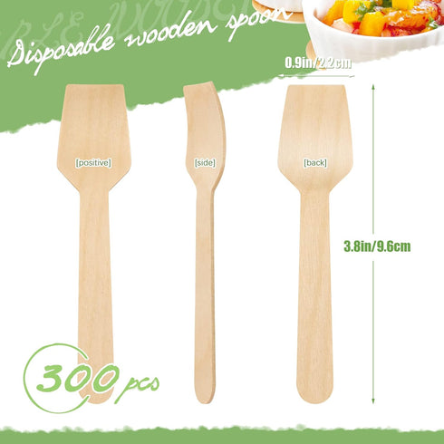 300 Pcs Disposable Mini Wooden Spoons 3.75" Tasting Spoons Ice cream spoon Sampling Spoons...
