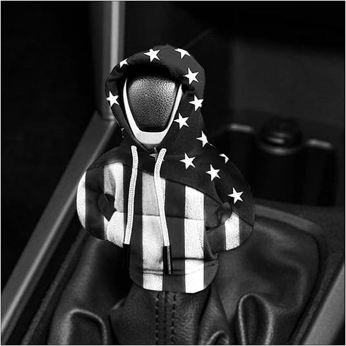 Car Gear Shift Knob Hoodie, American US Flag Mini Sweater Gear Lever Cover, Cute Funny Vehicle Protector Decoration Accessories, Universal for Mos...