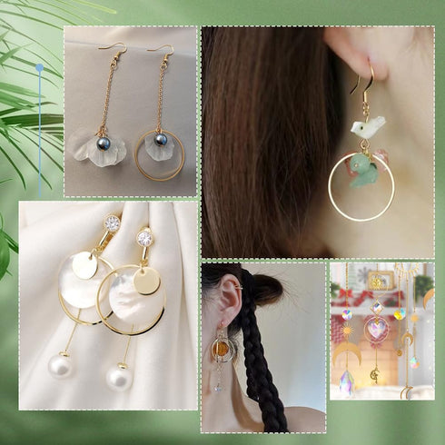 1 Box 5 Styles 100pcs Gold Earring Beading Hoops Round Circle Beading Hoop Brass Linking Earrings Beading Hoop Findings for Jewelry Making Supplie...