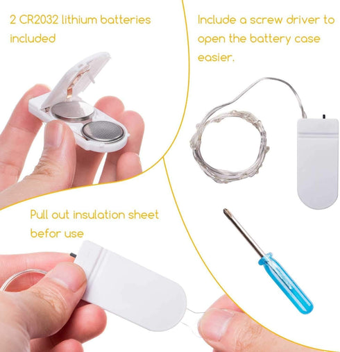 Minetom 12 Pack Fairy Lights Battery Operated -7ft 20 LED Silver Wire String Lights, Waterproof Mini Firefly Lights for DIY, Wedding, Mason Jars, ...