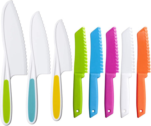 8 Pieces Kids Kitchen Knife Set Plastic Knife - Kids Chef Nylon Knives Children's Safe Cooking for Fruit, Bread, Cake, Salad, Lettuce Knife...