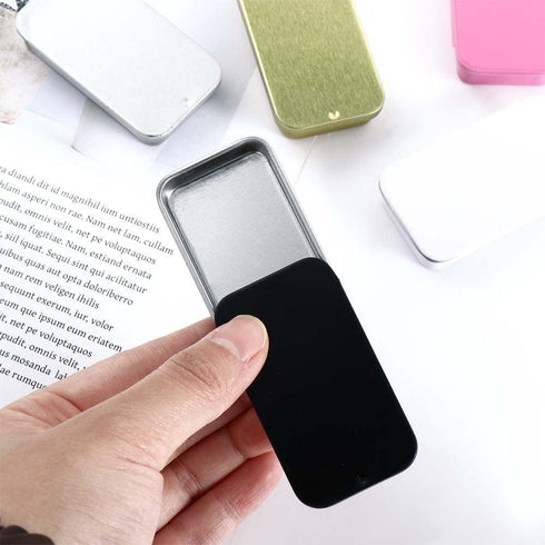 Black Metal Rectangular Empty Mini Tin Box,Mini Iron Box Tinplate Push Candy Pill Cases Bins Jar Food Containers for Home Organizer(60x34x11mm)...