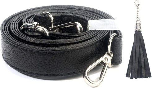 BEAULEGAN Purse Strap Replacement - Full Grain Microfiber Leather - 59 Inch Long Adjustable for Crossbody Shoulder Bag - 0.7 Inch Wide, Black/Silv...
