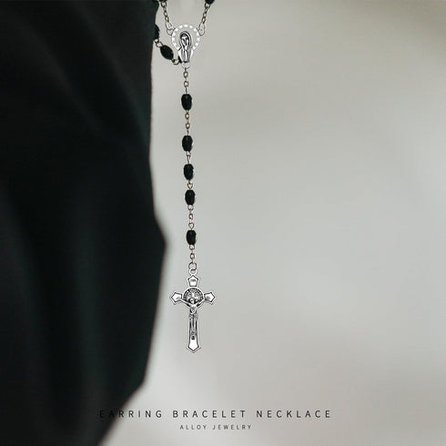 30Pcs/15Sets Alloy Jesus Rosary Cross and Center Medal Charms Pendants Oval Chandelier Links For Catholic Jewelry Making DIY Necklace Bracelet...