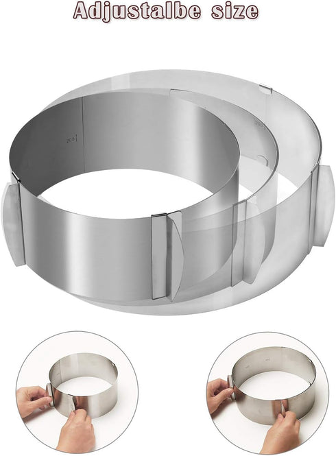 2 Pack 6-12 Inch Cake Mold Ring, Retractable Stainless Steel Adjustable Round Mousse Cake Ring Milk Bar Mold Cake DIY Baking Mould Tool...