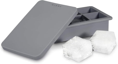 Viski Whiskey Ice Cube Tray with Lid, Large Makes Six 2-Inch Ice Molds, Perfect for Cocktails, Whiskey, Bourbon, and More, Stackable Silicone Mold...