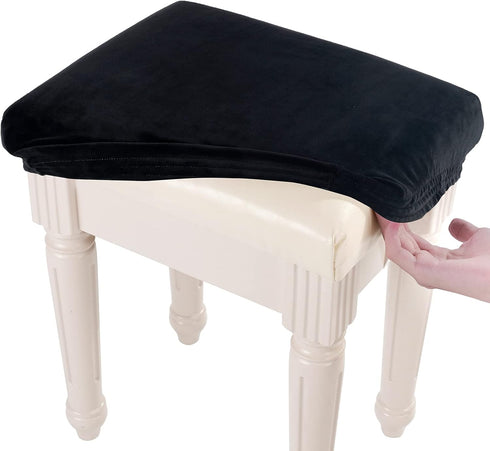 SINOSSO Soft Velvet Vanity Bench Cover, (15"- 19.5") L x (11.8"- 15.7") W Stretch Washable Rectangle Saddle Bar Stool Slipcover, (XS, Black)...