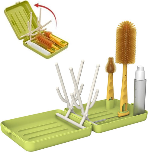 MOMMED Baby Bottle Brush, 6-in-1 Baby Bottle Brush Kit, Baby Essentials-Extendable Silicone Brush with Nipple Brush, Drying Rack, Straw Brush, Soa...
