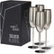 Oak & Steel - 4 Silver Stainless Steel Champagne Flutes with Gift Box, 284 ml - Elegant, Solid & Unbreakable - Outdoor Parties, Picnic, Beach & Po...