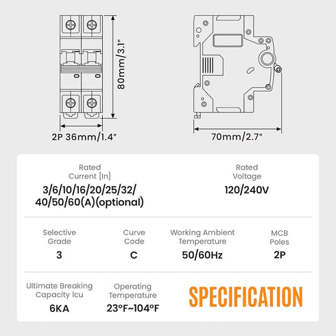 Miniature Circuit Breaker 120/240VAC 16A Double Pole Circuit Breaker DIN Rail Mount,Thermal Magnetic AC Disconnect Switch for House, Electrical Sy...
