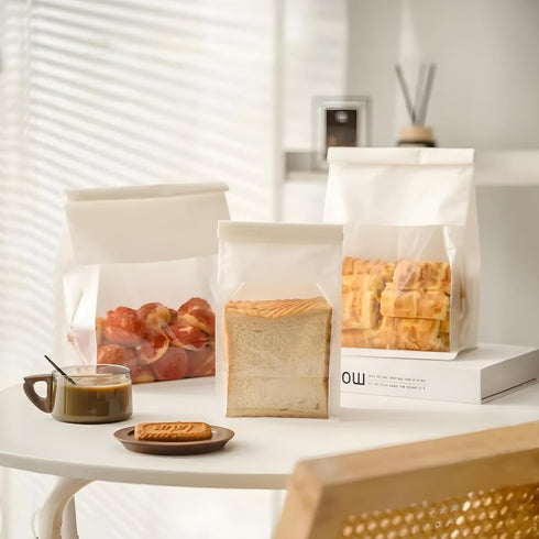 50 Pcs 8.6 Inch Bread Bags with Tin Tie, Large Loaf Bags Made Of White Cotton Paper, Storage Packing Bag with Clear Window for Bakery, Cafe, Homem...