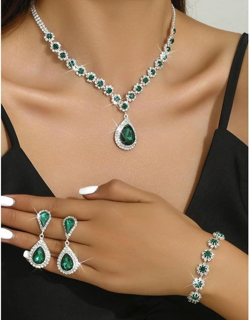 Unicra Bridal Wedding Jewelry Set Silver Rhinestone Necklace Earrings Bracelet Sets Formal Costume Jewelry for Women and Brides...