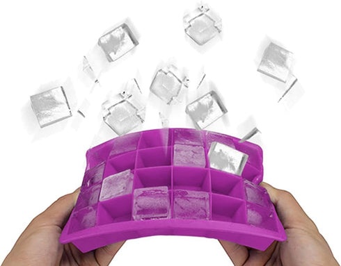 Ice Cube Tray, Silicone Square Ice Trays Easy Release Stackable Ice Cube Mold with Removable Lid, 24 Cavity (2 Pack, Purple)...