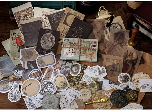 Vintage Scrapbooking Material Paper Sticker Set Universe Constellation Planet Moon Earth Map Art Project DIY Supplies for Scrapbook Journal Planne...