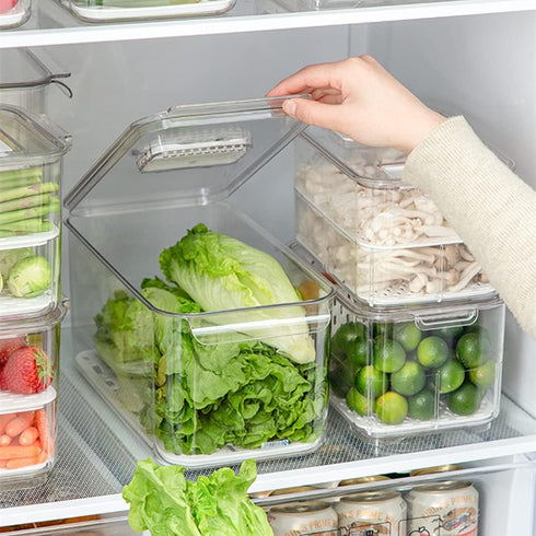 SANNO Vegetable Fruit Containers Fridge Containers,Freezer Produce Saver Refrigerator Organizer Bins with Vented Lids And Drain Tray For Pantry Fr...