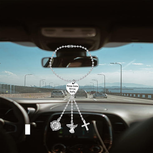 FUSTMW Drive Safe Rearview Mirror Hanging Guardian Angel Car Charm Accessories New Driver Gifts Car Interior Decoration Charm (Silver)...
