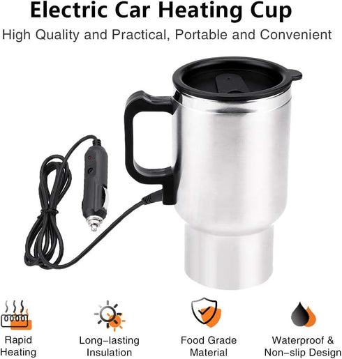 Keenso 12V Electric Car Cup Travel Heating Cup, 450ml Stainless Steel Car Electric Kettle Car Coffee Mug Heater with Cigarette Lighter...