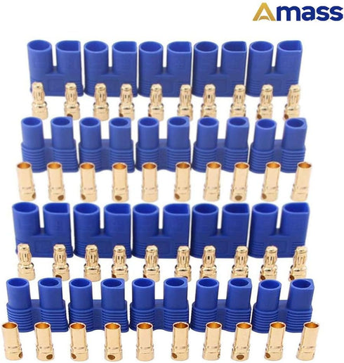 10 Pairs Amass EC3 Battery Connector Plugs,3.5mm Banana Plug Female Male Bullet Connector with 14 Gauge Silicone Wire for RC ESC LIPO Battery Elec...