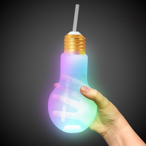 Windy City Novelties - 6 pack - LED Light Up White Light Bulb Cup with Straw...