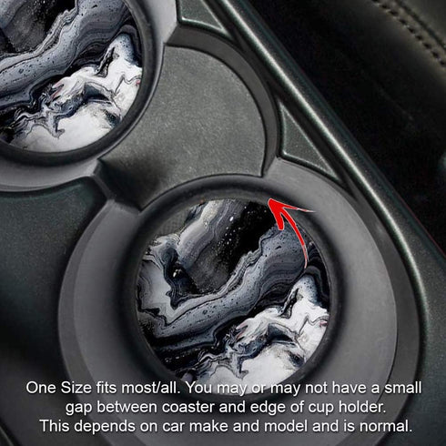Black Marble | Car Coasters for Drinks Set of 2 | Perfect Car Accessories with Absorbent Coasters. Car Coaster Measures 2.56 inches with Rubber Ba...