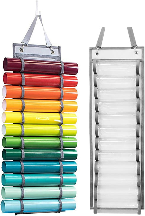 Chemlliy Vinyl Roll Holder 12 Compartments Vinyl Storage Organizer Hanging Vinyl Storage Rack Craft Vinyl Roll Organizer Wall Mount...
