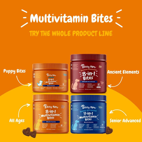 Zesty Paws Multivitamin Treats for Dogs - Glucosamine Chondroitin for Joint Support + Digestive Enzymes & Probiotics - Grain Free Dog Vitamin for ...