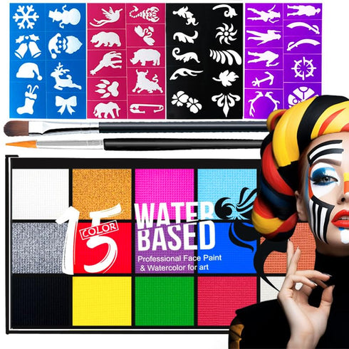 15 Colors Face Painting Kit for Kids Party,Cosplay,Clown,Costume Makeup Pallet-Parties,Birthday,Halloween Face and Body Paint Berggers...