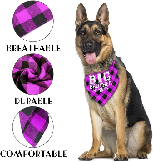 Dog Bandana, Big Brother Dog Bandana, Dog Scarf Plaid Printing, Dog Scarf Accessories, Dog Bandana Pet Scarf, Pet Plaid Scarf Gender Reveal Access...