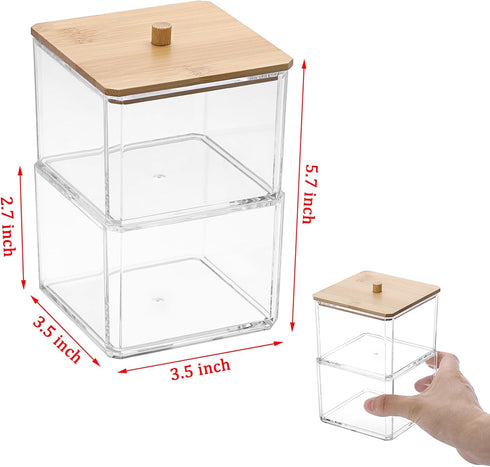 BTSKY Clear Stackable Paper Clip Holder with Bamboo Lid 2-Layer Paperclip Box Thick Acrylic Office Supply Accessory Organizer Square Small Storage...