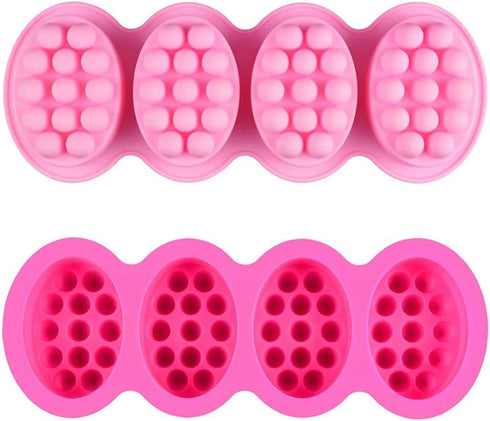 Silicone Soap Mold, 4 Cavity Oval Massage Soap Mould Cookie Chocolate Cake Mold Tray for DIY Homemade Craft (Pink)...