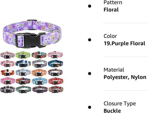 Moonpet Dog Collars for Puppy X-small Small Medium Large Dogs - Unisex Cute Design Boys Girls Dog Pet Collar Soft Adjustable Bohemia Fancy Floral ...